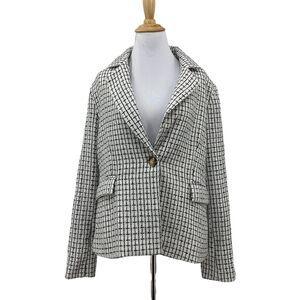 Savanna Jane Sparkly Tweed Blazer Women S Black White Check Lined 1 Button Notch
